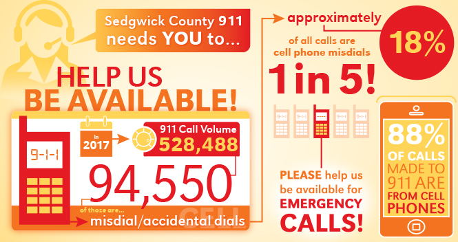 Sedgwick County 9-1-1 - Don't Play Around and Lock It Down! Be sure you have set your lock on your cell phone. Accidental calls to 9-1-1 from cell phones tied up dispatchers unnecessarily for nearly 3,739 hours in 2014.