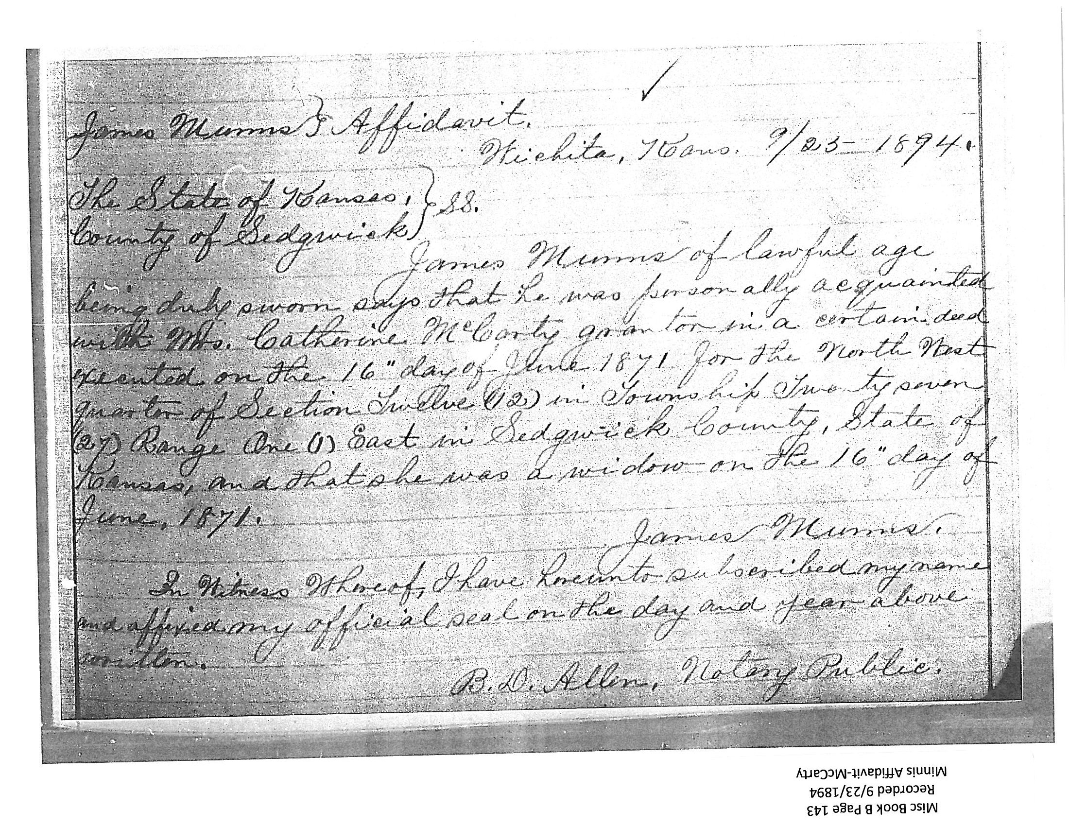 Munns Affidavit June 16 1871