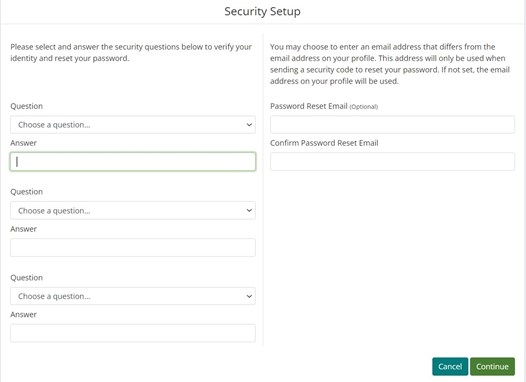 Relias security set up screen.