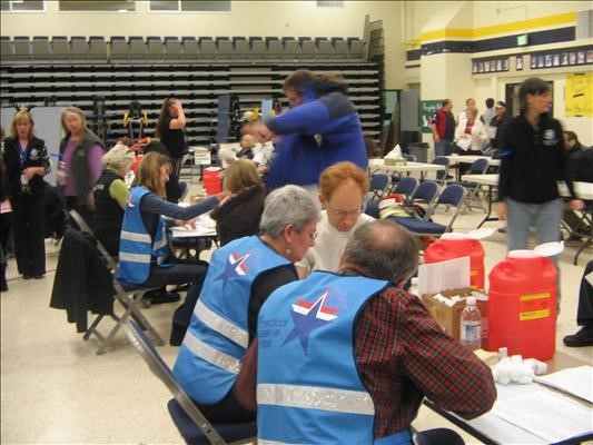 Volunteers drawing blood
