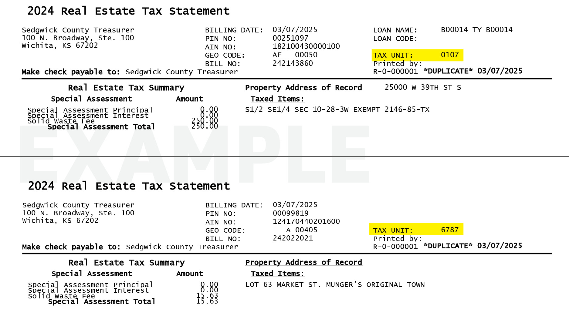 Tax Unti Example