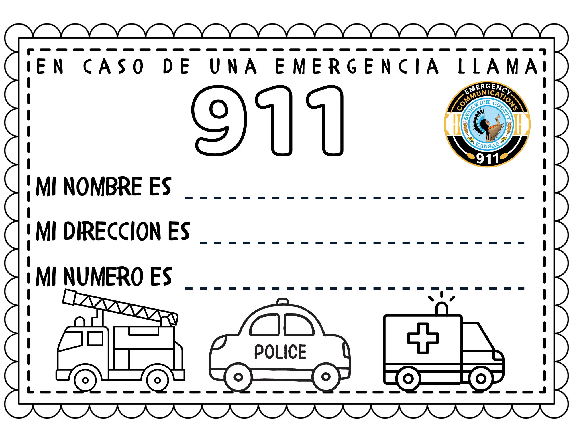 Address and Phone Number Sheet - Spanish