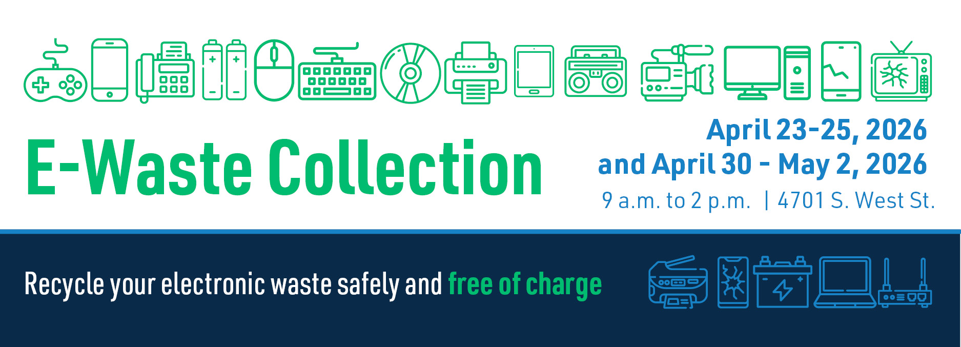 Free e-waste recycling event April 23-25, 2026
