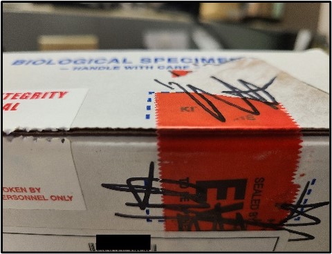 DFSA Kit properly sealed with breakaway evidence tape.