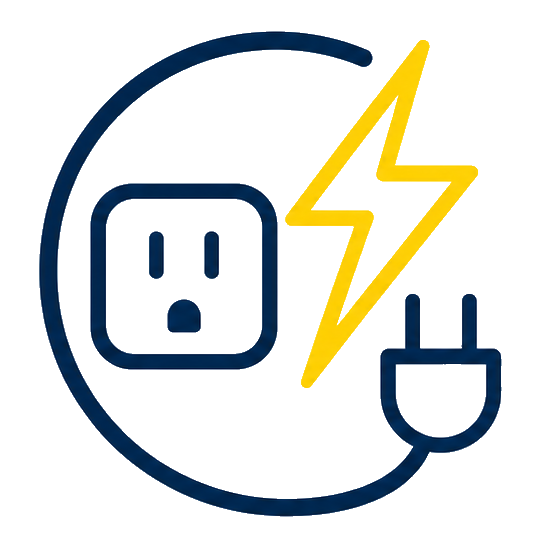Electrical plug and outlet with lightning bolt icon