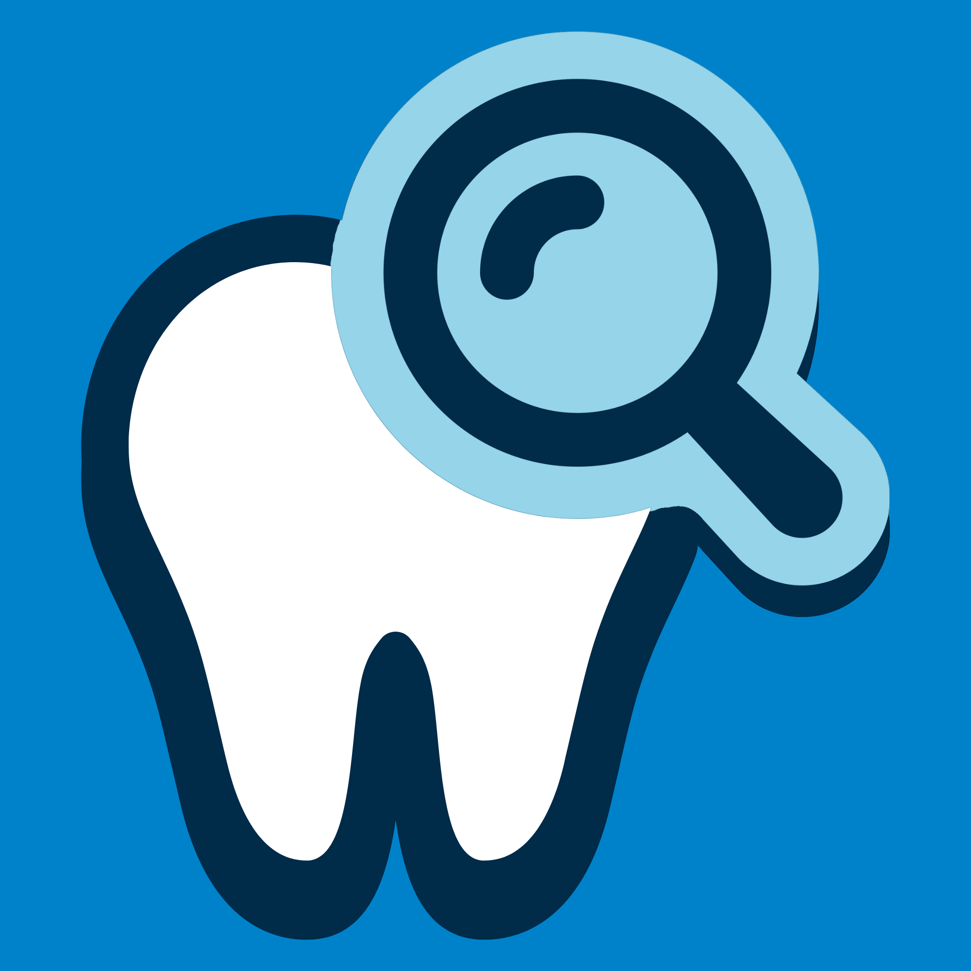 A tooth with a magnifying glass: Find Dental Care icon.