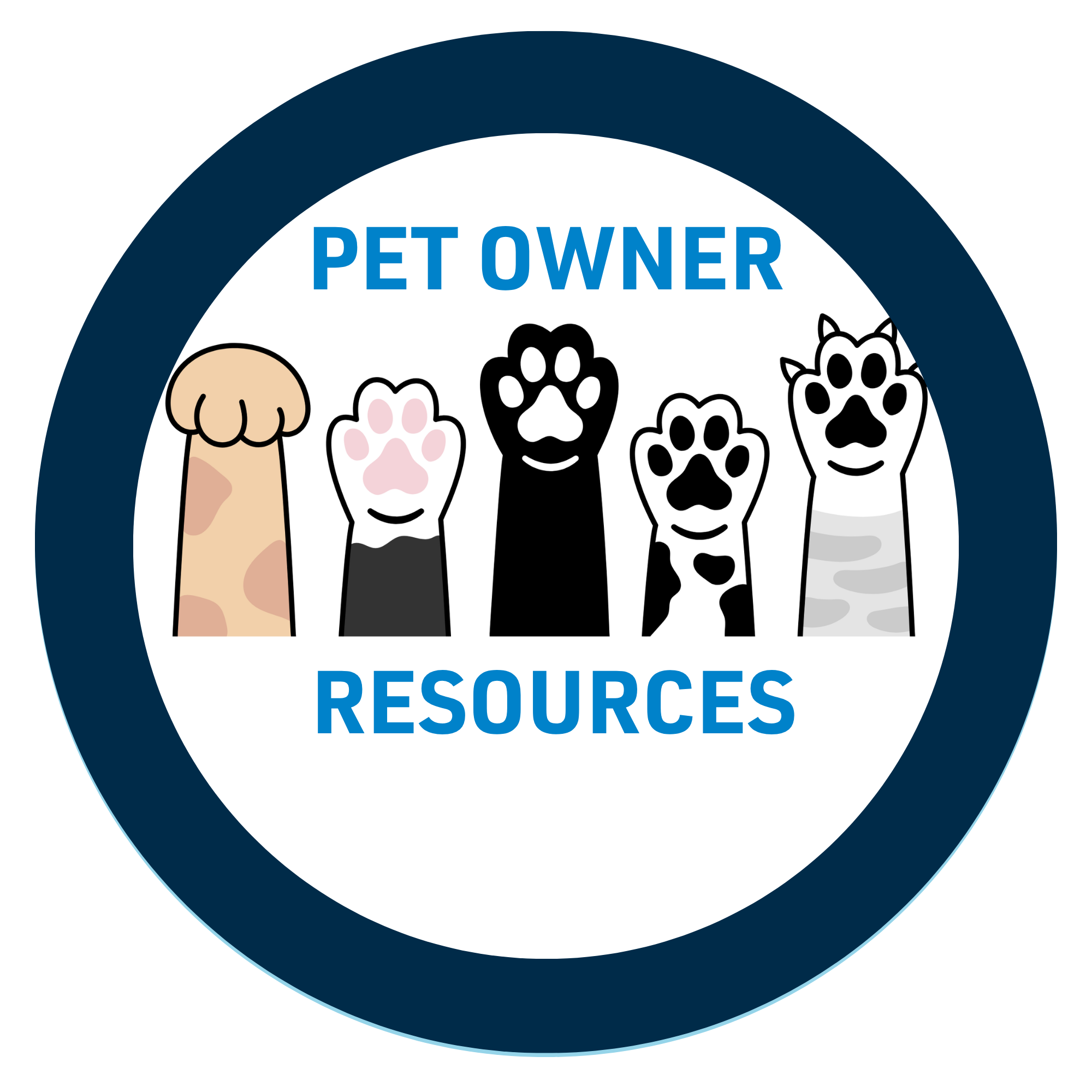 Animal Paws with caption, "Pet Owner Resources" icon.