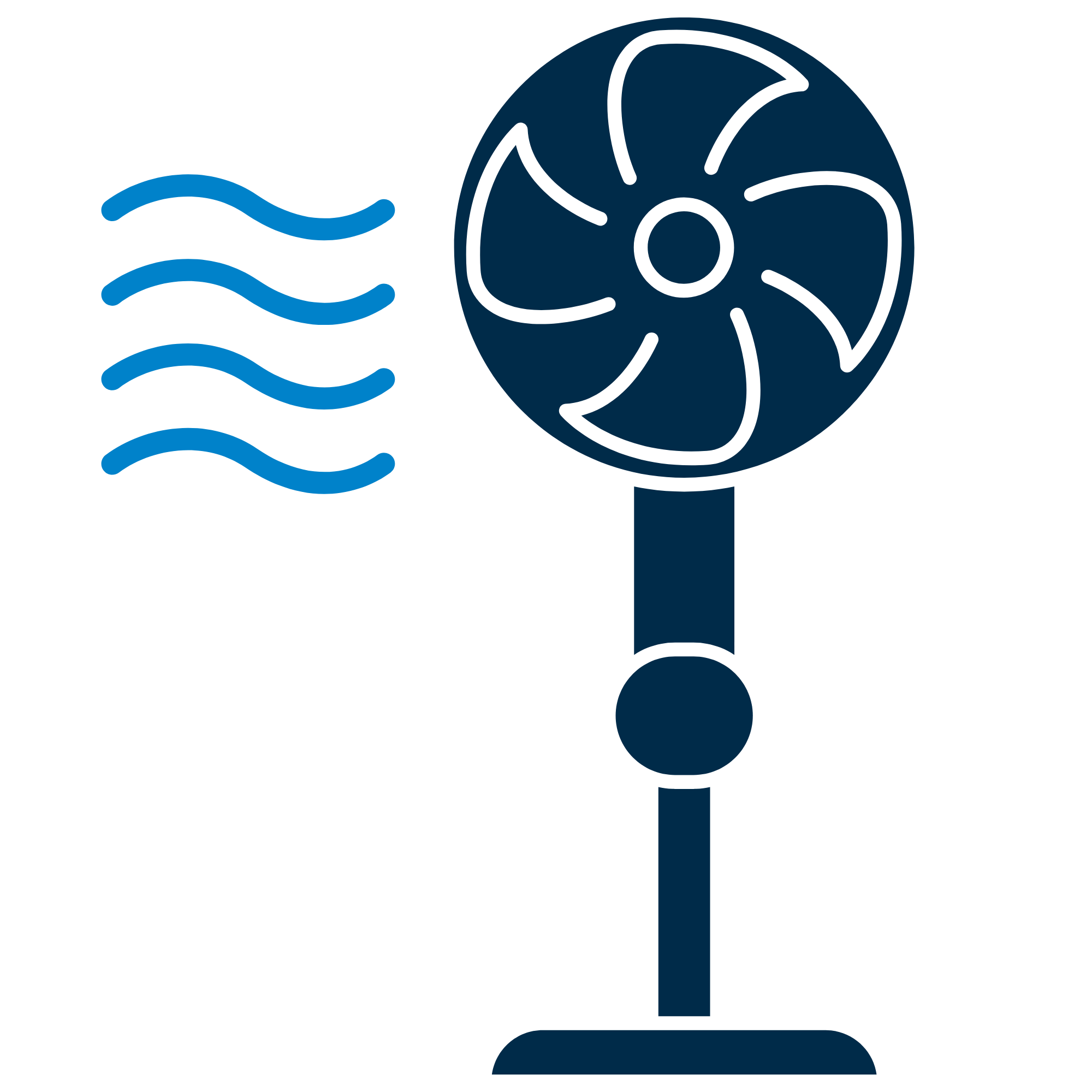 An illustration of a fan blowing cool blue air.